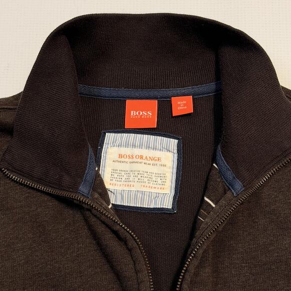 BOSS Orange Sweatshirt Mens Medium Brown Full Zip Stand Collar Rib Cuffs Knit - Picture 7 of 13